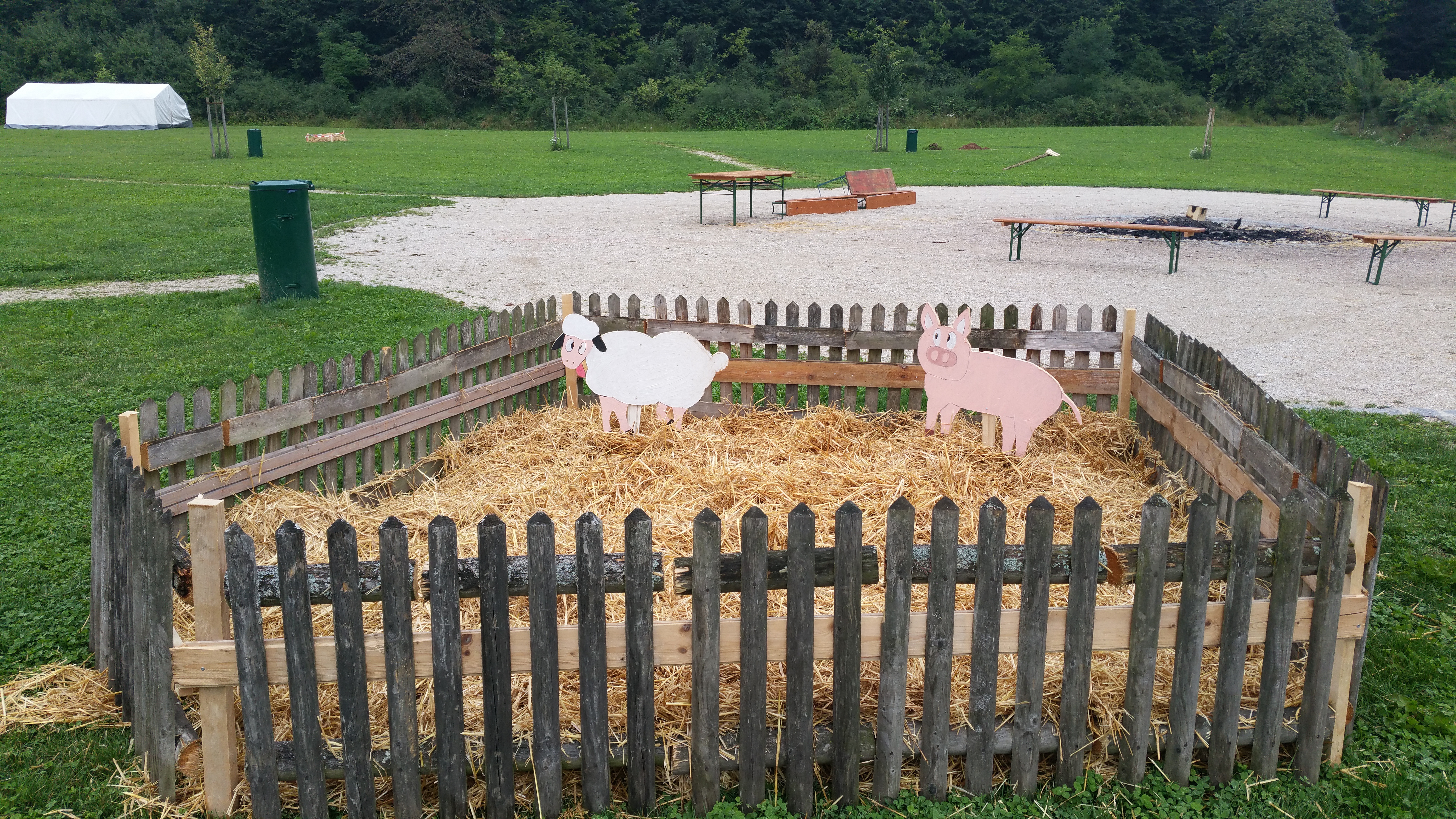 Zeltlagerstall 2016 mit Schaf und Schwein